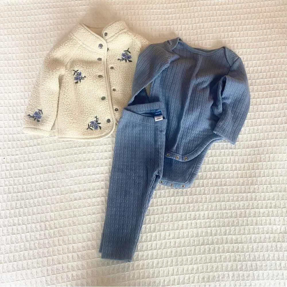 Girls old navy set cream Sherpa blue matching size 6-12M